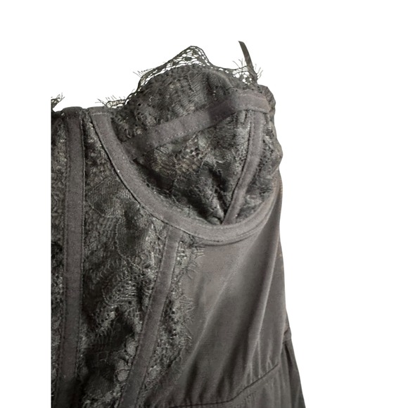Urban Outfitters Black Lace Trim Corset Slip Dress Large Mini Lingerie Babydoll - Picture 4 of 9